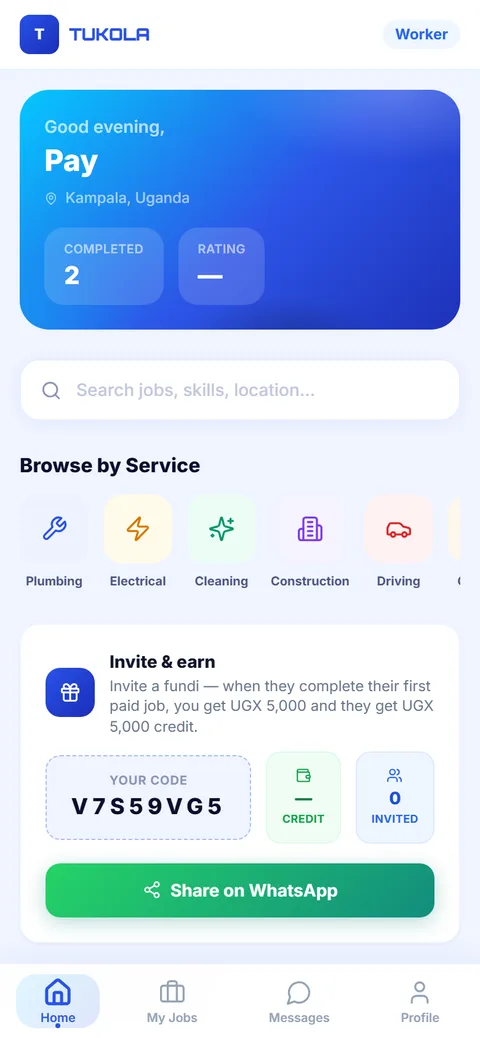 Tukola worker app — real screenshot